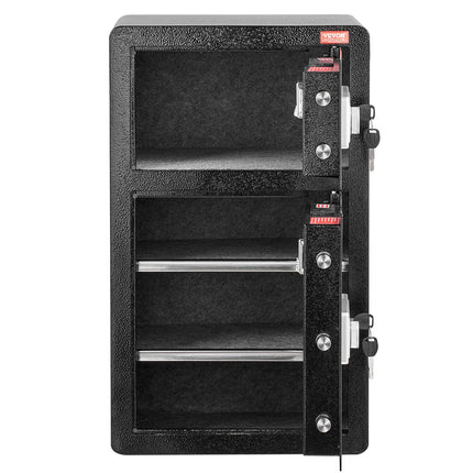 Double Doors 4.5 cu.ft Safe Box with Key Lock & Password, Safe Lock Box with Fireproof Bag, Key Rack, LED Light and 2 Height Adjustable and Removable Divider for Money, Documents, Jewelry and Valuables, Black.