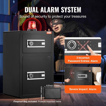 Double Doors 4.5 cu.ft Safe Box with Key Lock & Password, Safe Lock Box with Fireproof Bag, Key Rack, LED Light and 2 Height Adjustable and Removable Divider for Money, Documents, Jewelry and Valuables, Black.