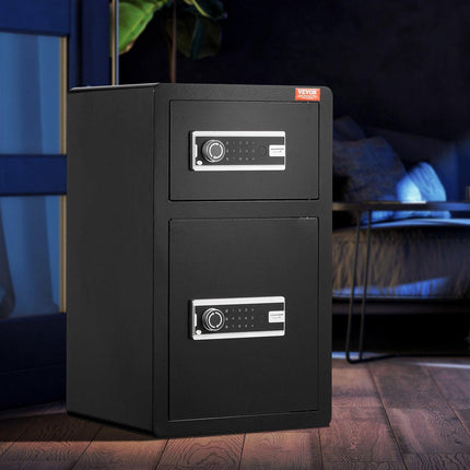 Double Doors 4.5 cu.ft Safe Box with Key Lock & Password, Safe Lock Box with Fireproof Bag, Key Rack, LED Light and 2 Height Adjustable and Removable Divider for Money, Documents, Jewelry and Valuables, Black.