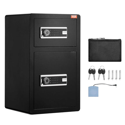 Double Doors 4.5 cu.ft Safe Box with Key Lock & Password, Safe Lock Box with Fireproof Bag, Key Rack, LED Light and 2 Height Adjustable and Removable Divider for Money, Documents, Jewelry and Valuables, Black.