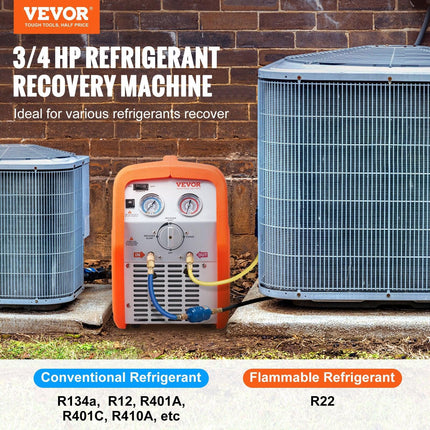 Portable 3/4 HP Refrigerant Recovery Machine for Vapor Liquid Refrigerant.