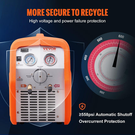 Portable 3/4 HP Refrigerant Recovery Machine for Vapor Liquid Refrigerant.