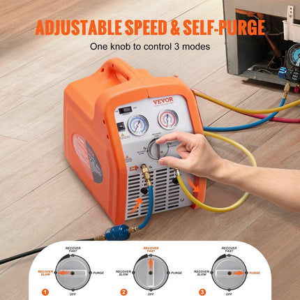 Portable 3/4 HP Refrigerant Recovery Machine for Vapor Liquid Refrigerant.