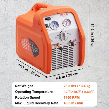 Portable 3/4 HP Refrigerant Recovery Machine for Vapor Liquid Refrigerant.