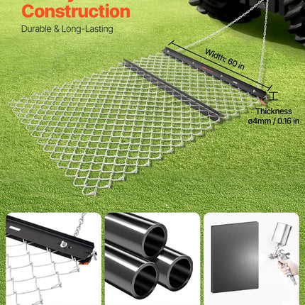 Drag Harrow 4 x 5 ft Chain Harrow Lawn Rake ATV UTV Tractor Attachments.