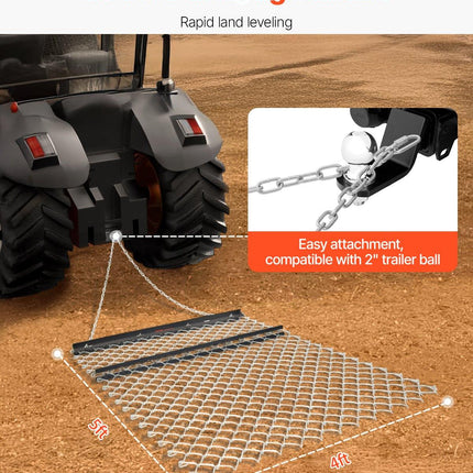 Drag Harrow 4 x 5 ft Chain Harrow Lawn Rake ATV UTV Tractor Attachments.
