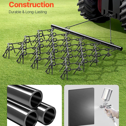 Drag Harrow, 5 x 4.5 ft Durable Chain Harrow with 60 Sharp Teeth, Suitable for ATV UTV Tractor, Ideal for Soil Preparation, Seeding, Smoothing Landscapes, and Yard Gravel Driveway Maintenance.