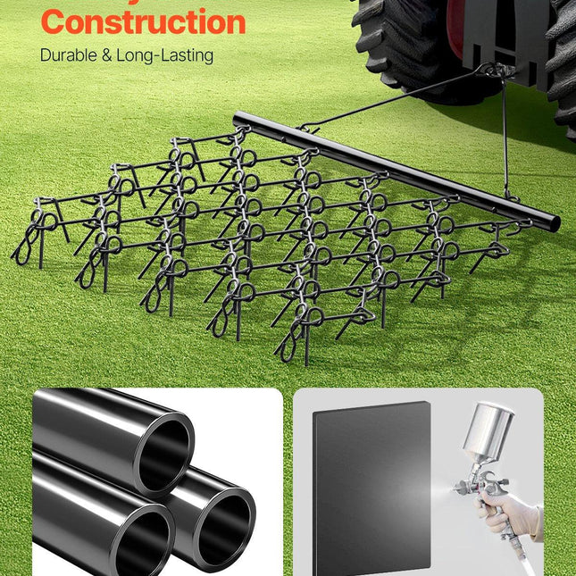 Drag Harrow, 5 x 4.5 ft Durable Chain Harrow with 60 Sharp Teeth, Suitable for ATV UTV Tractor, Ideal for Soil Preparation, Seeding, Smoothing Landscapes, and Yard Gravel Driveway Maintenance.