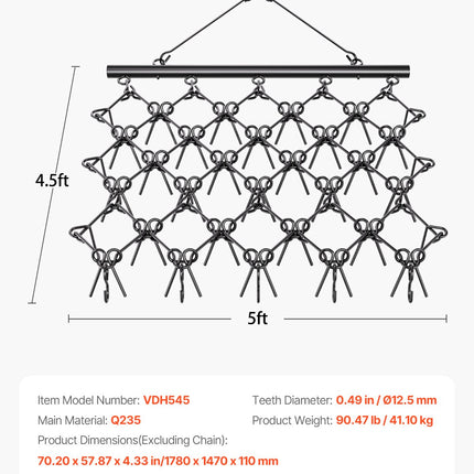 Drag Harrow, 5 x 4.5 ft Durable Chain Harrow with 60 Sharp Teeth, Suitable for ATV UTV Tractor, Ideal for Soil Preparation, Seeding, Smoothing Landscapes, and Yard Gravel Driveway Maintenance.