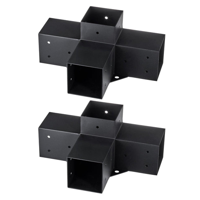 Pergola Bracket Kit 4''x4''(Inner Size 3.6x3.6), 2pcs 4-Way Heavy Duty Corner Bracket Woodworks DIY Post Base Kit, Easy Installation Wooden Beams for Gazebos, Patio Pergolas, Log Cabin Outdoor.