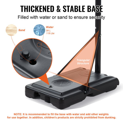 Basketball Hoop, 4-10 ft Adjustable Height Portable Backboard System, 44 inch Basketball Hoop & Goal, Kids & Adults Basketball Set with Wheels, Stand, and Fillable Base, for Outdoor/Indoor.