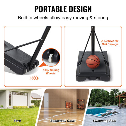Basketball Hoop, 4-10 ft Adjustable Height Portable Backboard System, 44 inch Basketball Hoop & Goal, Kids & Adults Basketball Set with Wheels, Stand, and Fillable Base, for Outdoor/Indoor.