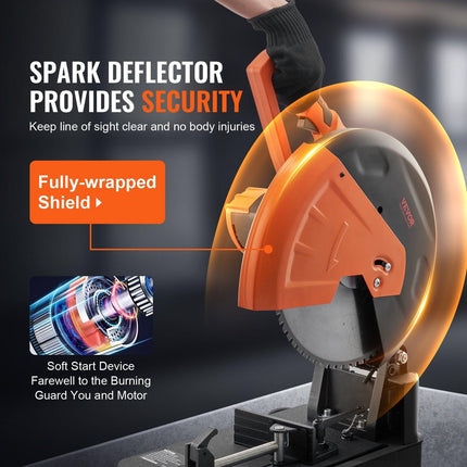 Chop Saw, 14"/355mm Blade Diameter Cut Off Saw, 2800W 1200RPM Steel Cutting Machine, Adjustable Dry Cut Chop Saw, Miter Saw for Cutting Metal Cold Cut Saw for Steel/Rebar/Iron/Aluminum.