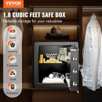 Safe 1.8 Cubic Feet Home Safe Steel for Cash Gold 15.75x13x16.9 inch.