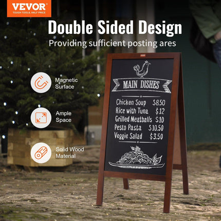 VEOVR A Frame Chalkboard Sign, 50x102 cm Double-Sided Sidewalk Signs, Freestanding Vintage Wooden Chalk Board with Chalks & Magnetic Eraser, Rustic Brown Outdoor Sandwich Board Kitchen Home Wedding.