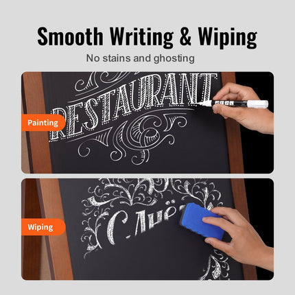 VEOVR A Frame Chalkboard Sign, 50x102 cm Double-Sided Sidewalk Signs, Freestanding Vintage Wooden Chalk Board with Chalks & Magnetic Eraser, Rustic Brown Outdoor Sandwich Board Kitchen Home Wedding.