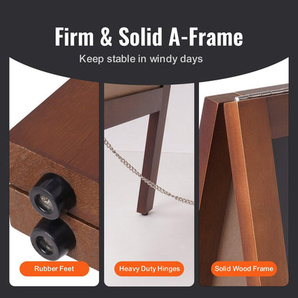 VEOVR A Frame Chalkboard Sign, 50x102 cm Double-Sided Sidewalk Signs, Freestanding Vintage Wooden Chalk Board with Chalks & Magnetic Eraser, Rustic Brown Outdoor Sandwich Board Kitchen Home Wedding.