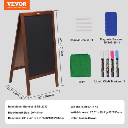 VEOVR A Frame Chalkboard Sign, 50x102 cm Double-Sided Sidewalk Signs, Freestanding Vintage Wooden Chalk Board with Chalks & Magnetic Eraser, Rustic Brown Outdoor Sandwich Board Kitchen Home Wedding.