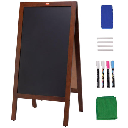 VEOVR A Frame Chalkboard Sign, 50x102 cm Double-Sided Sidewalk Signs, Freestanding Vintage Wooden Chalk Board with Chalks & Magnetic Eraser, Rustic Brown Outdoor Sandwich Board Kitchen Home Wedding.