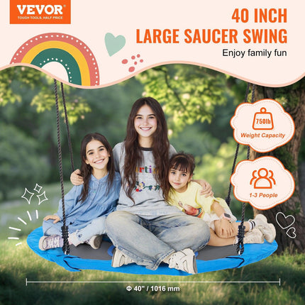 Tree Swing, 40 Inch Saucer Swing, 750lbs Weight Capacity, 900D Oxford Fabric Swing Seat with 2 Tree Hanging Straps and Adjustable Multi-Strand Ropes, Round Swing for Kids Outdoor, Blue.