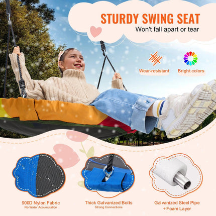 Tree Swing, 40 Inch Saucer Swing, 750lbs Weight Capacity, 900D Oxford Fabric Swing Seat with 2 Tree Hanging Straps and Adjustable Multi-Strand Ropes, Round Swing for Kids Outdoor, Blue.