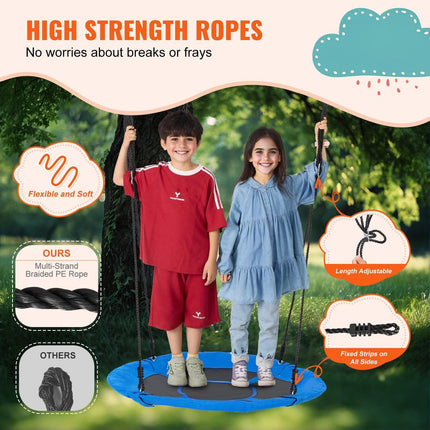 Tree Swing, 40 Inch Saucer Swing, 750lbs Weight Capacity, 900D Oxford Fabric Swing Seat with 2 Tree Hanging Straps and Adjustable Multi-Strand Ropes, Round Swing for Kids Outdoor, Blue.
