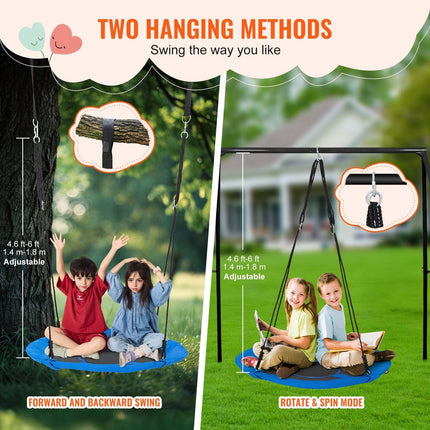 Tree Swing, 40 Inch Saucer Swing, 750lbs Weight Capacity, 900D Oxford Fabric Swing Seat with 2 Tree Hanging Straps and Adjustable Multi-Strand Ropes, Round Swing for Kids Outdoor, Blue.