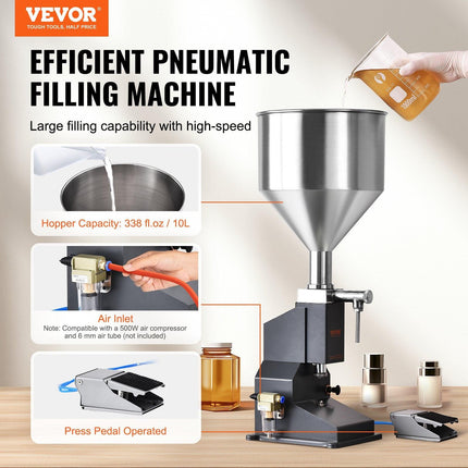 Pneumatic Paste Liquid Filling Machine, 5-50ml Bottle Filler, Bottle Filling Machine, Stainless Steel Liquid Filler with Pedal for Milk Water Juice Essential Oil Shampoo Cosmetic Honey Lotion.