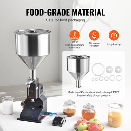 Pneumatic Paste Liquid Filling Machine, 5-50ml Bottle Filler, Bottle Filling Machine, Stainless Steel Liquid Filler with Pedal for Milk Water Juice Essential Oil Shampoo Cosmetic Honey Lotion.