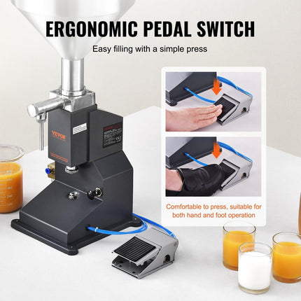 Pneumatic Paste Liquid Filling Machine, 5-50ml Bottle Filler, Bottle Filling Machine, Stainless Steel Liquid Filler with Pedal for Milk Water Juice Essential Oil Shampoo Cosmetic Honey Lotion.