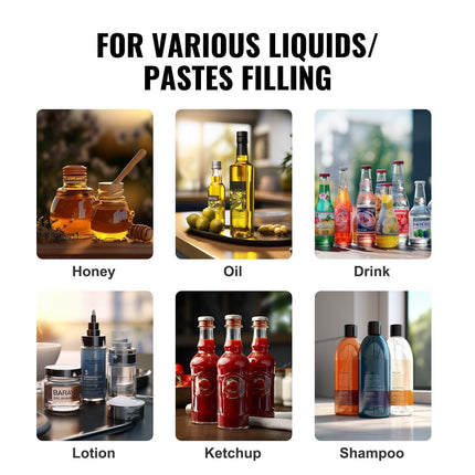 Pneumatic Paste Liquid Filling Machine, 5-50ml Bottle Filler, Bottle Filling Machine, Stainless Steel Liquid Filler with Pedal for Milk Water Juice Essential Oil Shampoo Cosmetic Honey Lotion.