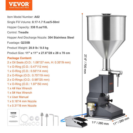 Pneumatic Paste Liquid Filling Machine, 5-50ml Bottle Filler, Bottle Filling Machine, Stainless Steel Liquid Filler with Pedal for Milk Water Juice Essential Oil Shampoo Cosmetic Honey Lotion.