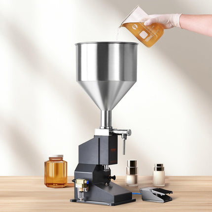 Pneumatic Paste Liquid Filling Machine, 5-50ml Bottle Filler, Bottle Filling Machine, Stainless Steel Liquid Filler with Pedal for Milk Water Juice Essential Oil Shampoo Cosmetic Honey Lotion.