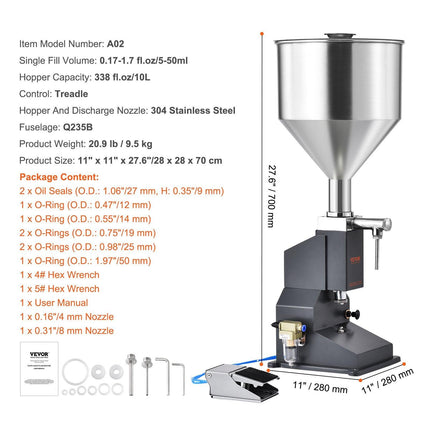Pneumatic Paste Liquid Filling Machine, 5-50ml Bottle Filler, Bottle Filling Machine, Stainless Steel Liquid Filler with Pedal for Milk Water Juice Essential Oil Shampoo Cosmetic Honey Lotion.