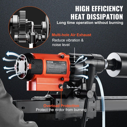 Diamond Core Drilling Machine, 8in Wet&Dry Concrete Core Drill Rig with Stand, 750RPM Speed & 1-1/4" 5/8" Thread & Lifting Handle, 8in Drilling Diameter for Concrete Brick Block Stone, 2500W.