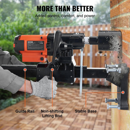 Diamond Core Drilling Machine, 8in Wet&Dry Concrete Core Drill Rig with Stand, 750RPM Speed & 1-1/4" 5/8" Thread & Lifting Handle, 8in Drilling Diameter for Concrete Brick Block Stone, 2500W.