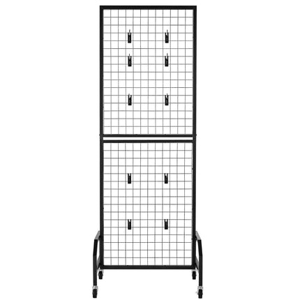 Grid Wall Panel, 600 x 1640 mm Wire Grid Panels Display Rack, Movable Art Display Shelf with Wheels and 10 Hooks, Black Carbon Steel Gridwall for Craft Show, Decoration, Storage, Notice Board.
