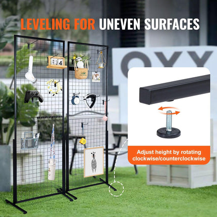 2' x 5.6' Grid Wall Panels Tower, 2 Packs Wire Gridwall Display Racks with T-Base Floorstanding, Double Side Gridwall Panels for Art Craft Shows, Retail Display with Extra Clips and Hooks.