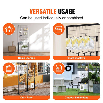 2' x 5.6' Grid Wall Panels Tower, 2 Packs Wire Gridwall Display Racks with T-Base Floorstanding, Double Side Gridwall Panels for Art Craft Shows, Retail Display with Extra Clips and Hooks.