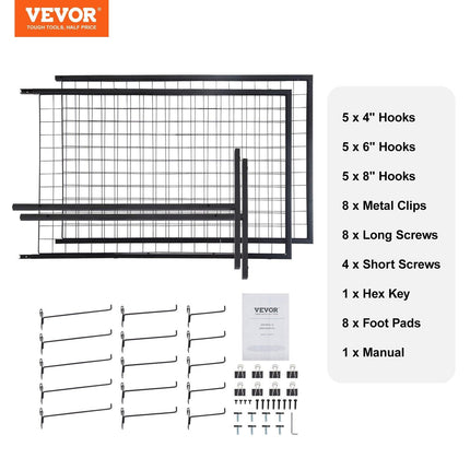 2' x 5.6' Grid Wall Panels Tower, 2 Packs Wire Gridwall Display Racks with T-Base Floorstanding, Double Side Gridwall Panels for Art Craft Shows, Retail Display with Extra Clips and Hooks.