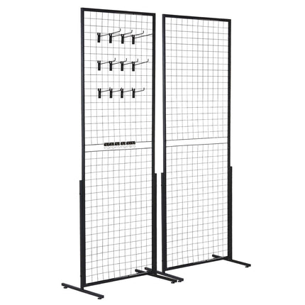 2' x 5.6' Grid Wall Panels Tower, 2 Packs Wire Gridwall Display Racks with T-Base Floorstanding, Double Side Gridwall Panels for Art Craft Shows, Retail Display with Extra Clips and Hooks.