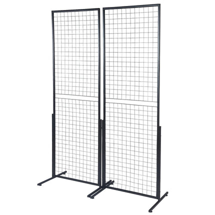 2' x 5.6' Grid Wall Panels Tower, 2 Packs Wire Gridwall Display Racks with T-Base Floorstanding, Double Side Gridwall Panels for Art Craft Shows, Retail Display with Extra Clips and Hooks.