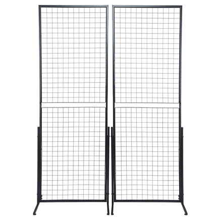 2' x 5.6' Grid Wall Panels Tower, 2 Packs Wire Gridwall Display Racks with T-Base Floorstanding, Double Side Gridwall Panels for Art Craft Shows, Retail Display with Extra Clips and Hooks.