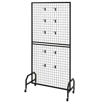 2 Packs Grid Wall Panels, 898 x 1798 mm Wire Grid Panels Display Rack, Movable Art Display Shelf with Wheels & 10 Hooks, Black Carbon Steel Gridwall for Craft Show, Decor, Storage, Notice Board.