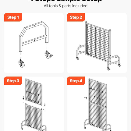 2 Packs Grid Wall Panels, 898 x 1798 mm Wire Grid Panels Display Rack, Movable Art Display Shelf with Wheels & 10 Hooks, Black Carbon Steel Gridwall for Craft Show, Decor, Storage, Notice Board.