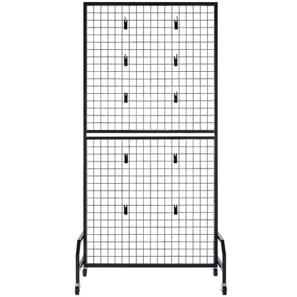2 Packs Grid Wall Panels, 898 x 1798 mm Wire Grid Panels Display Rack, Movable Art Display Shelf with Wheels & 10 Hooks, Black Carbon Steel Gridwall for Craft Show, Decor, Storage, Notice Board.