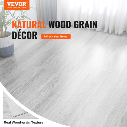 Interlocking Vinyl Floor Tiles 48 x 7.3 inch, 10 Tiles 5.5mm Thick Snap Together, Light Gray Wood Grain DIY Flooring for Kitchen, Dining Room, Bedrooms & Bathrooms, Easy for Home Decor.