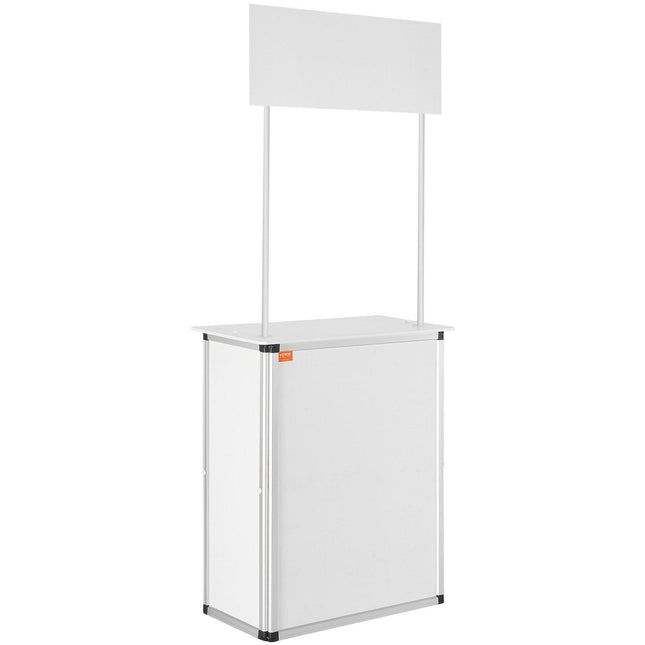 Portable Tradeshow Podium Table, 785 x 380 x 1815 mm, Display Exhibition Counter Stand Booth Fair with Wall, Foldable Promotion Retail Bar Table Pop Up Podium with Storage Rack/Carrying Bag.
