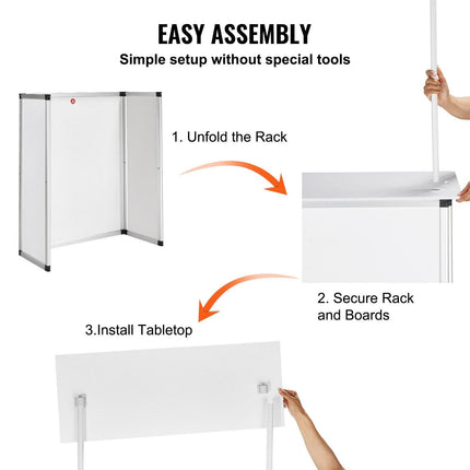 Portable Tradeshow Podium Table, 785 x 380 x 1815 mm, Display Exhibition Counter Stand Booth Fair with Wall, Foldable Promotion Retail Bar Table Pop Up Podium with Storage Rack/Carrying Bag.