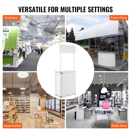 Portable Tradeshow Podium Table, 785 x 380 x 1815 mm, Display Exhibition Counter Stand Booth Fair with Wall, Foldable Promotion Retail Bar Table Pop Up Podium with Storage Rack/Carrying Bag.